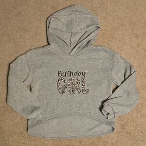 Gray Birthday Girl  Cropped Hoodie with a Leopard Print